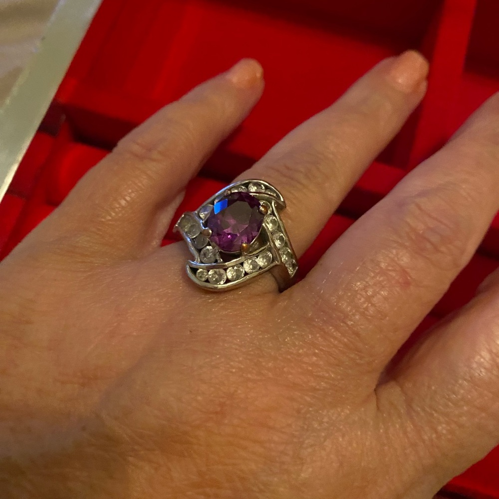 Elegant Silver and Purple Gemstone Ring used